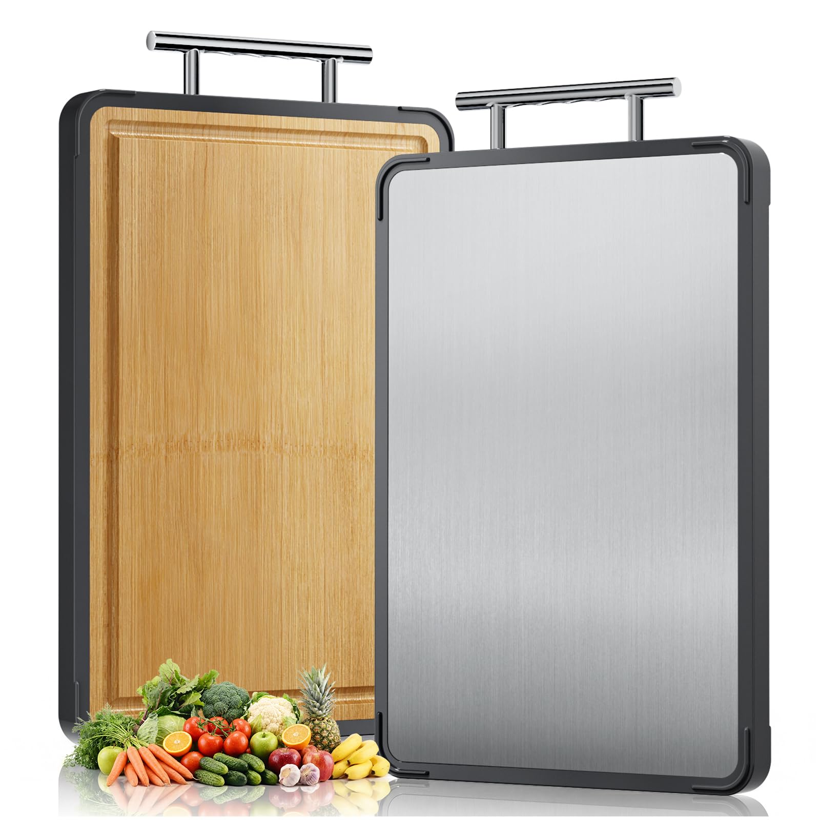 Mothers Day Gifts, Titanium Cutting Board for Kitchen, Double Sided Reversible Chopping Board, Titanium & Bamboo Wood Cutting Board for Meat, Vegetables and Fruit, Easy to Clean (16×11) 🍁 All In One Marketplace Canada