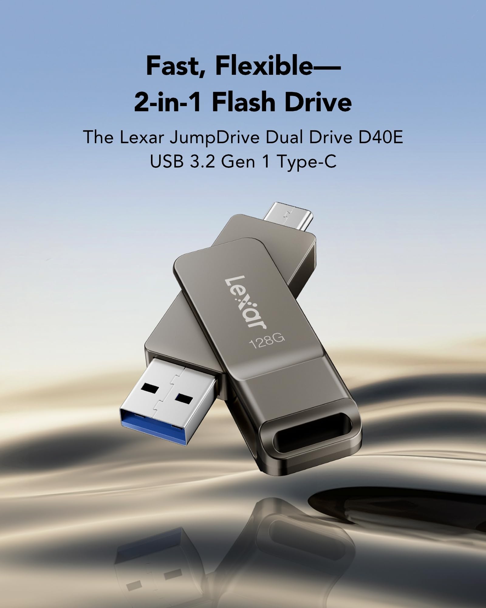 Lexar D40E 128GB Dual USB 3.2 Gen 1 Type-C Jump Drive, USB-C Flash Metal Housing Swivel Design Thumb Drive (Titanium Grey) 🍁 All In One Marketplace Canada