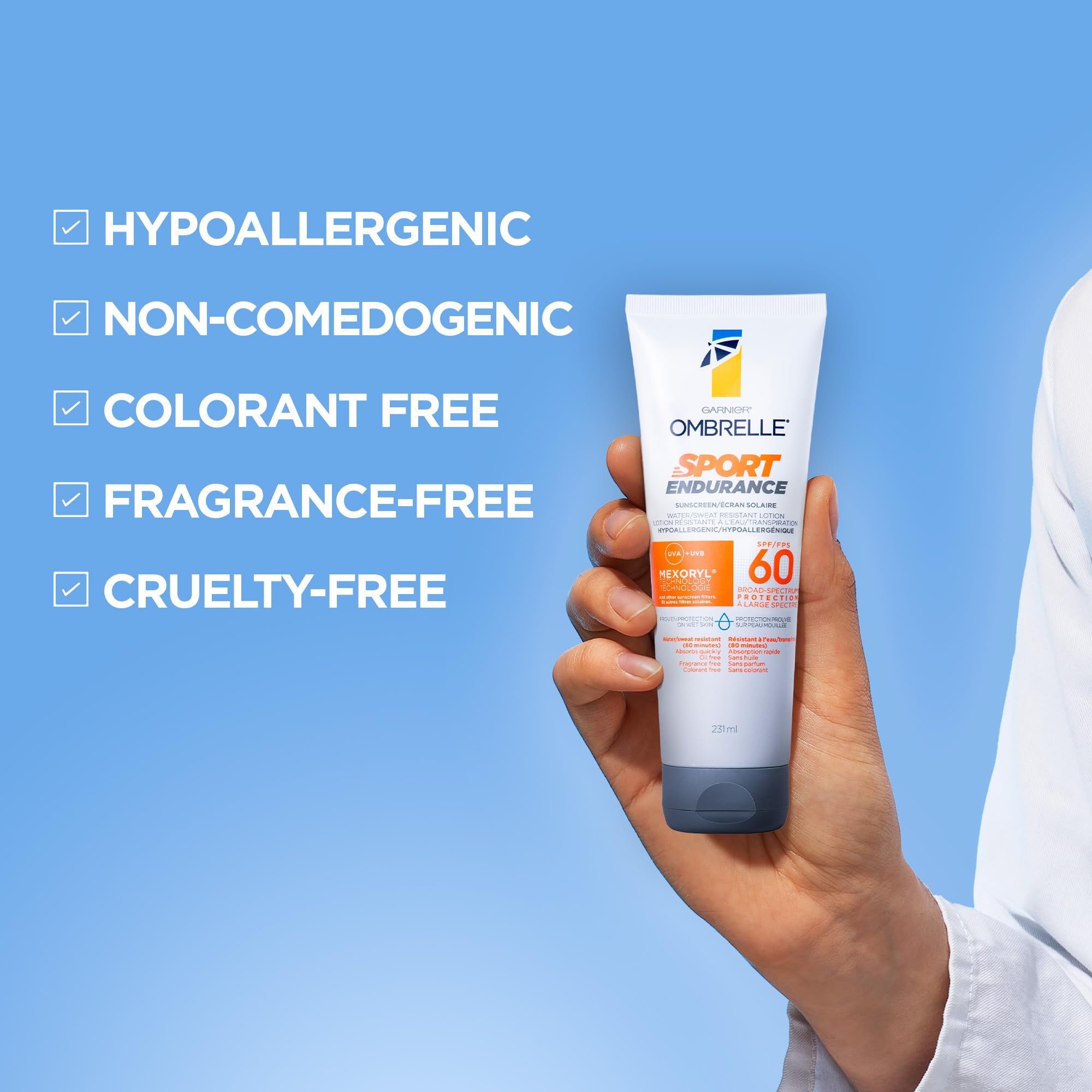 Garnier Ombrelle Sport Endurance Sunscreen Lotion, SPF 60, Body Sunscreen, Broad Spectrum UVA & UVB Sun Protection, Suitable for Sensitive Skin, Water and Sweat Resistant, Non-Greasy, 231ml 🍁 All In One Marketplace Canada