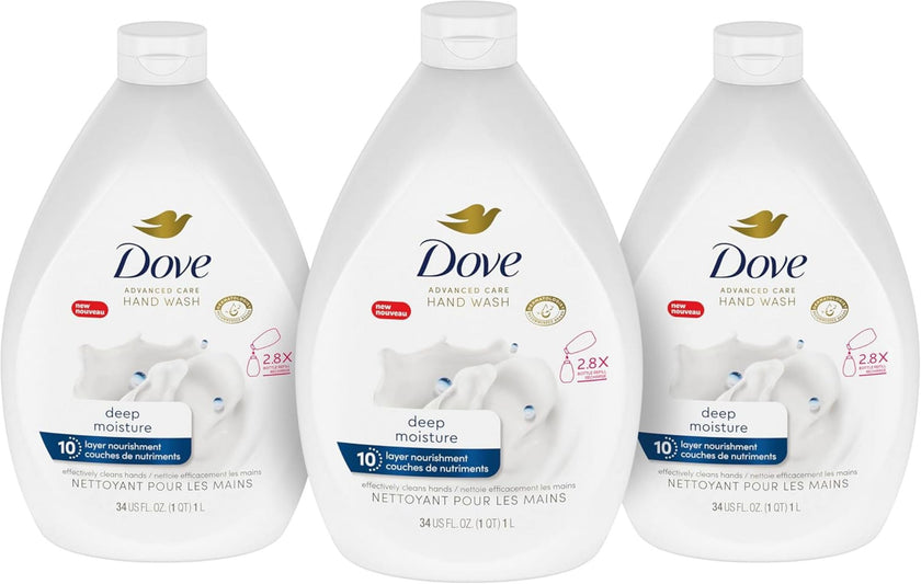 Dove Advanced Care Deep Moisture Hand Wash for soft, smooth skin Bottle Refill nourishes skin 10 layers deep 1 L (Pack Of 3) 🍁 All In One Marketplace Canada