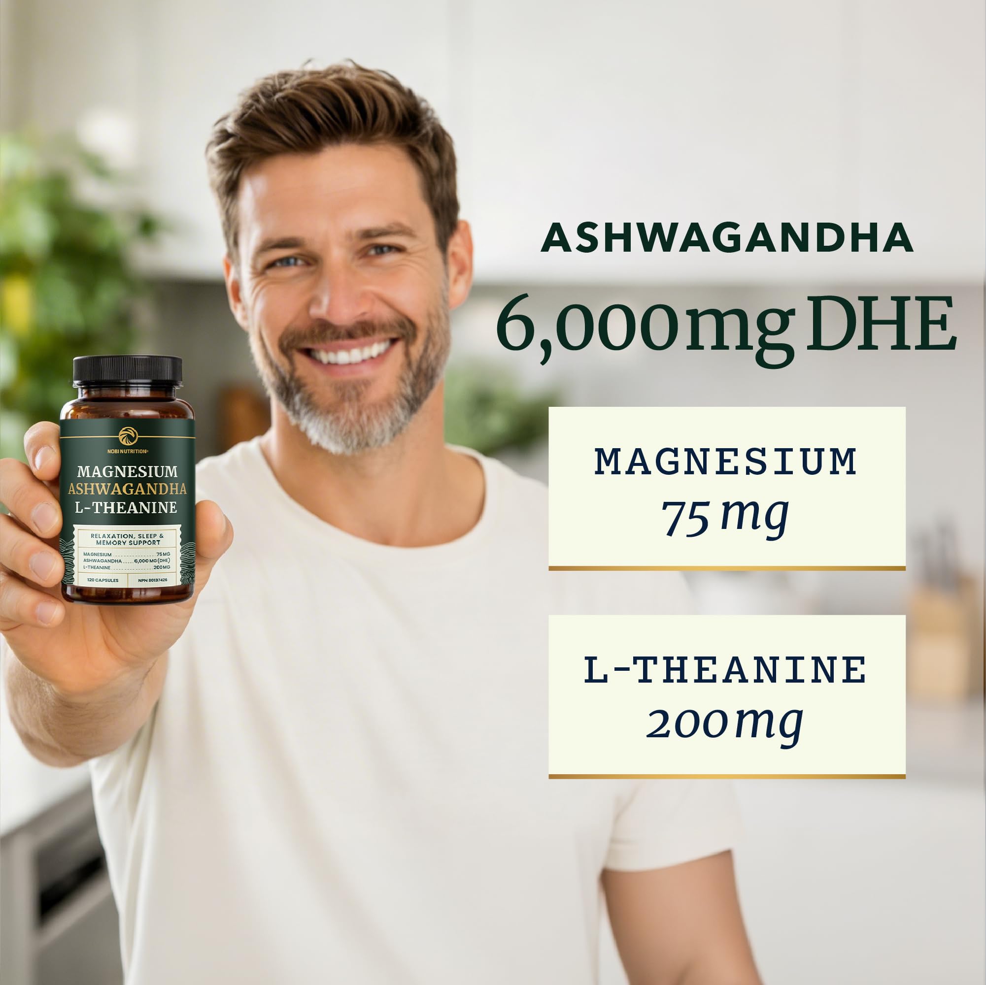 L Theanine, Magnesium Glycinate + Ashwagandha Supplement | Relaxation, Sleep & Memory Support | Stress Relief, Calm, Mood & Sleep Supplements | Made in Canada & Non-GMO | 120 Ct 🍁 All In One Marketplace Canada