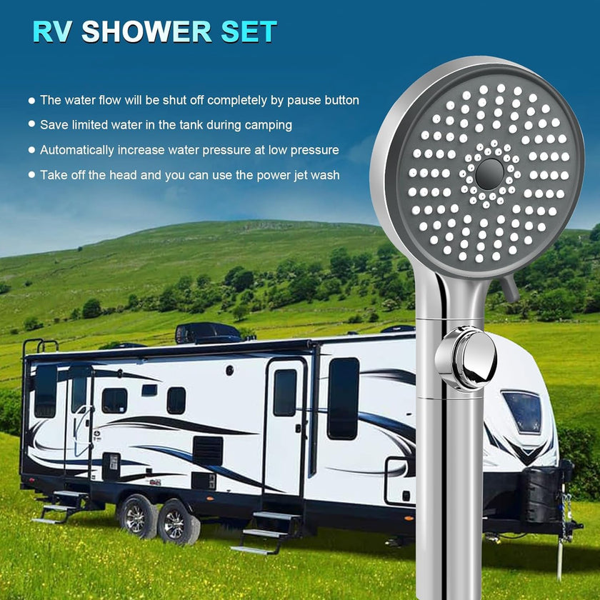 RV Shower Head with Hose, High Pressure 5 Mode Shower Head Replacement, Shower Head for RV/Campers, Travel Trailer, Motorhome for Water Saving, Handheld Shower Head Holder and Hose, On Off Switch 🍁 All In One Marketplace Canada