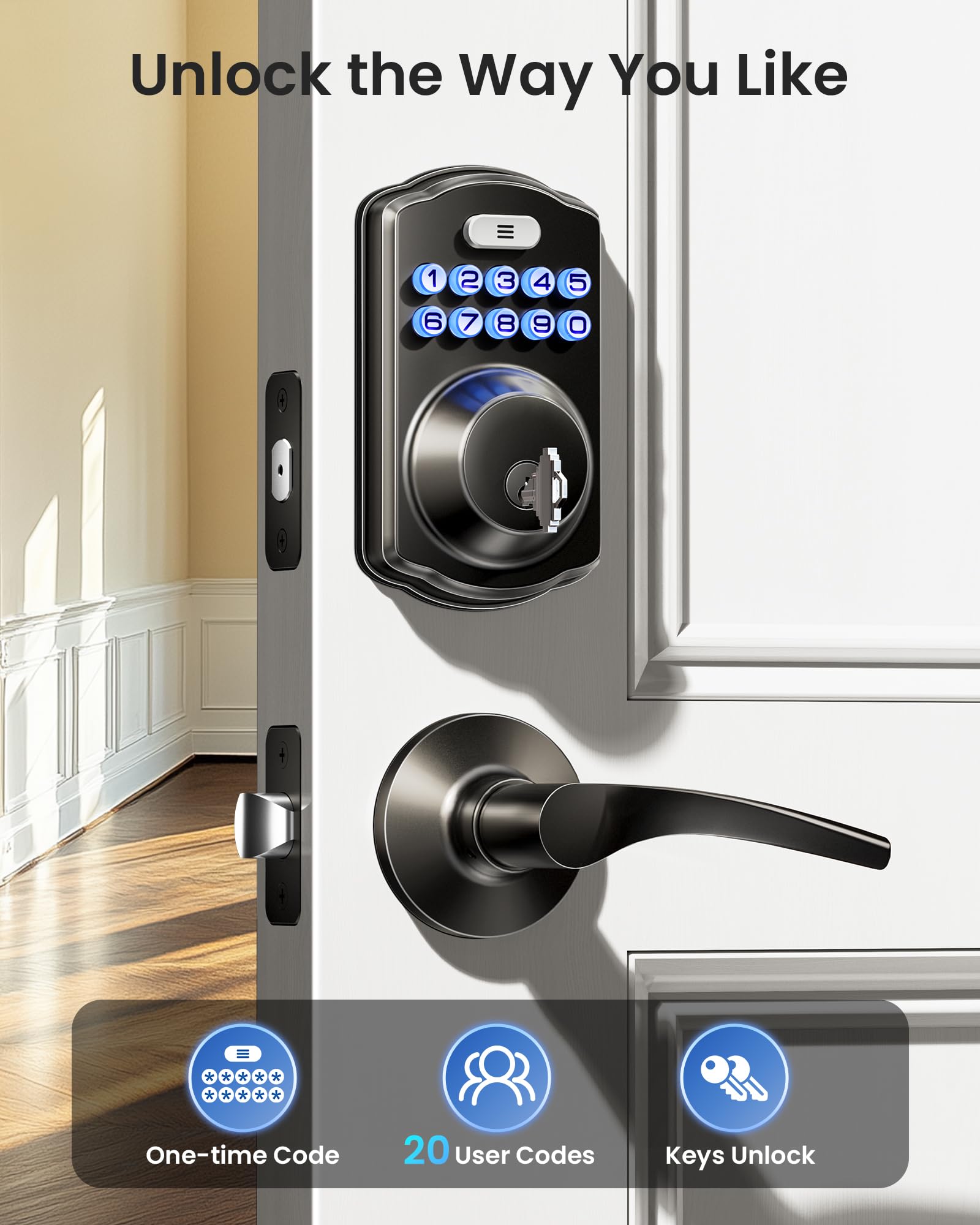 Veise KS01B Keypad Door Lock with 2 Lever Handles Set, Matte Black 🍁 All In One Marketplace Canada