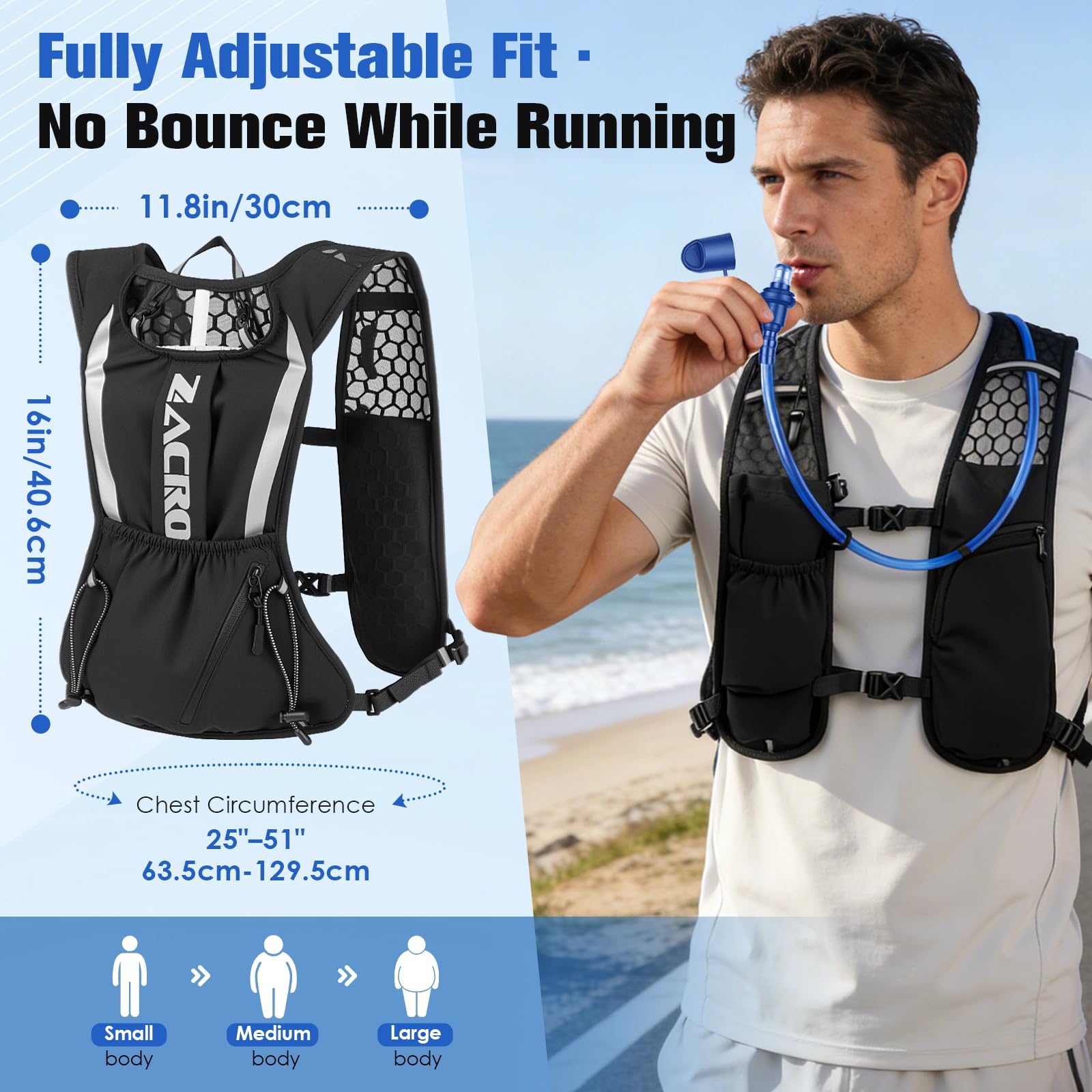 Zacro Running Vest for Men Women, Lightweight Hydration Vest with 2L Water Bladder, Adjustable No Bounce Fit, Breathable Reflective Vest for Marathon, Trail, Hiking, Cycling 🍁 All In One Marketplace Canada