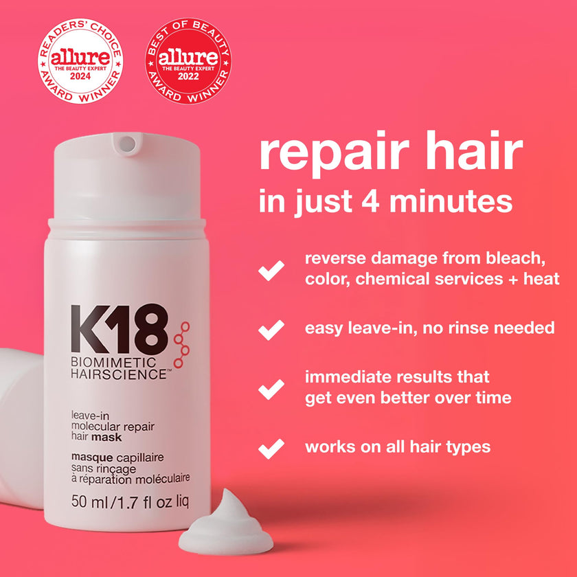 K18 Leave-In Molecular Repair Hair Mask, Patented, Lasting Repair For Dry, Frizzy, Damaged Hair, Reverse Damage In 4 Minutes From Bleach, Color, Chemical Services + Heat 🍁 All In One Marketplace Canada