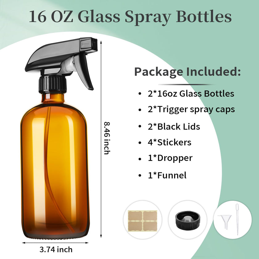 GIVAMEIHF 16oz Amber Glass Spray Bottles,2 Pack Glass Spray Bottles Refillable Empty Bottle with Adjustable Nozzle,Spray Bottle for Essential Oils,Cleaning,Pets,Plant, Hair Mister 🍁 All In One Marketplace Canada