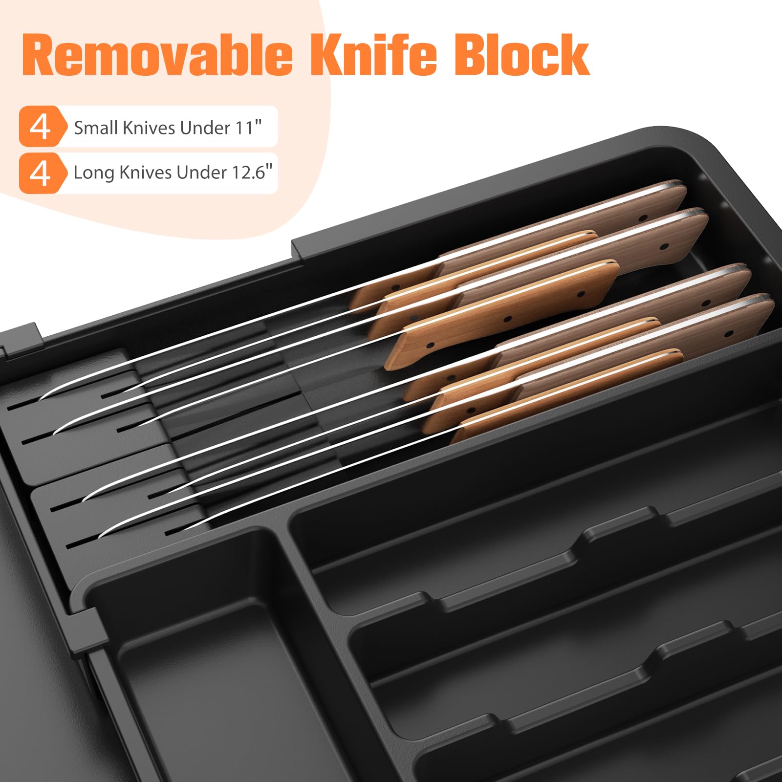 Ceecysaa Cutlery Organizer with 2 Removable Knife Blocks, Expandable Utensil Tray,Adjustable Cutlery Tray Drawer Organizer for Spoons, Knives, Kitchen Organizers and Storage,ABS,Black(6-9 Slots) 🍁 All In One Marketplace Canada