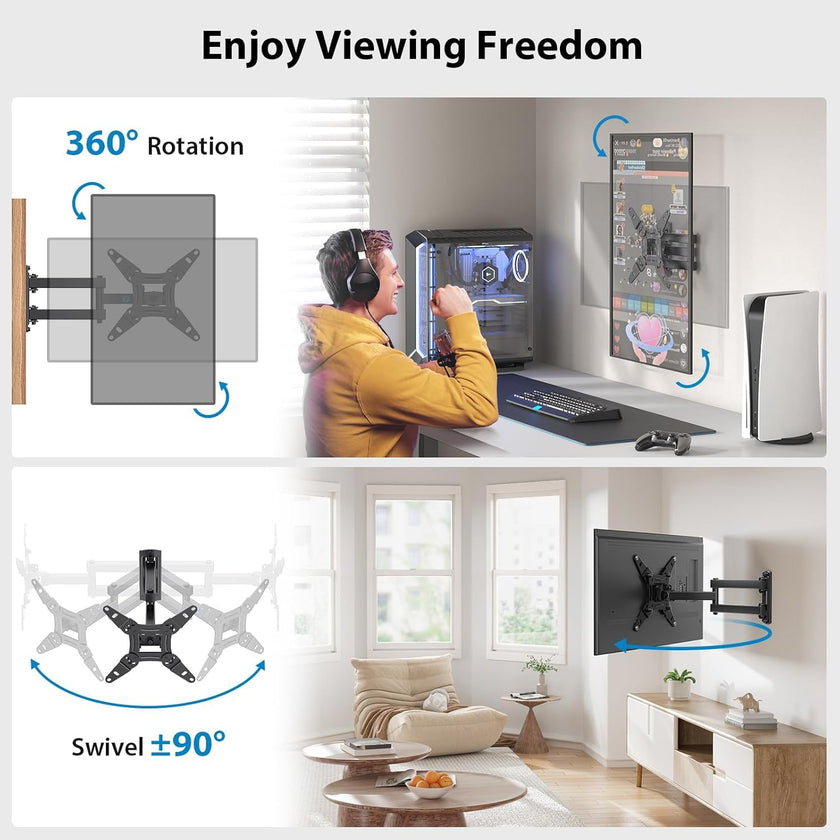 Pipishell Full Motion TV Wall Mount for 13-43 Inch LED LCD Flat Curved Screen TVs & Monitors, Max VESA 200x200mm up to 44lbs, Swivel TV Mount Wall Bracket with Rotation Swivel Tilt Extension, PISF1 🍁 All In One Marketplace Canada