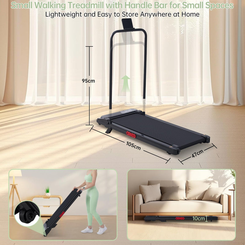 Walking Pad Treadmill with Handle Bar, 3.0HP Portable Small Walking Treadmills for Home Small, 0.6-7.6MPH Compact Treadmill for Exercising, Under The Desk Mini Treadmills with Incline, Model V407 🍁 All In One Marketplace Canada