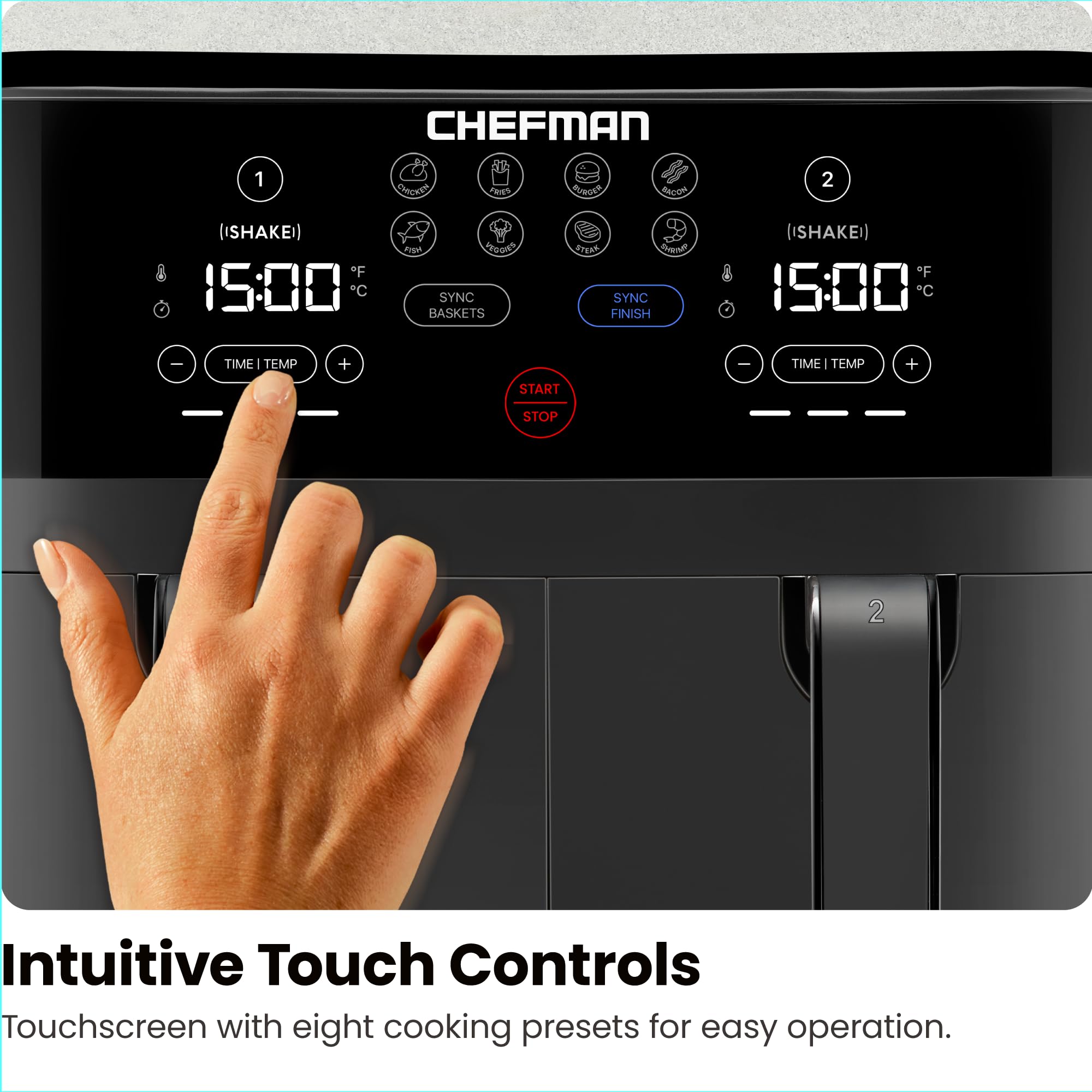 Chefman TurboFry 9-Qt. Dual-Basket Air Fryer with Sync Finish, One-Touch Digital Control, & Shake Reminder for Quick, Healthy, Family-Sized Meals, Black 🍁 All In One Marketplace Canada