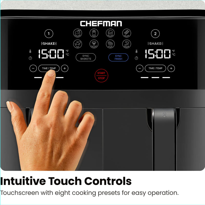 Chefman TurboFry 9-Qt. Dual-Basket Air Fryer with Sync Finish, One-Touch Digital Control, & Shake Reminder for Quick, Healthy, Family-Sized Meals, Black 🍁 All In One Marketplace Canada