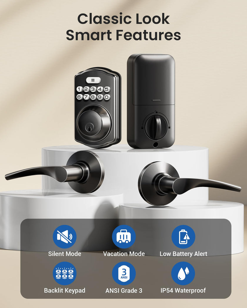 Veise KS01B Keypad Door Lock with 2 Lever Handles Set, Matte Black 🍁 All In One Marketplace Canada