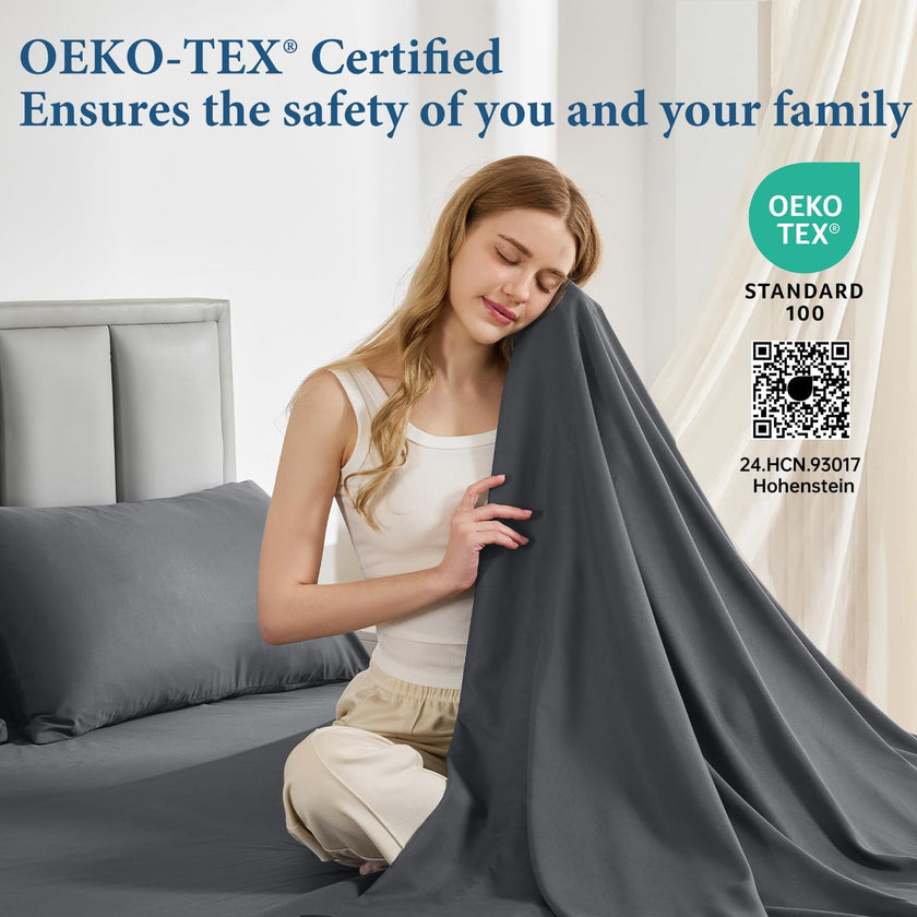 JOLLYVOGUE Queen Size Bed Sheet Set - 4 Piece Bed Sheets Set with Deep Pocket - Soft Breathable & Cooling - Resists Shrinkage & Fading Draps Queen - Easy Care (Dark Grey) 🍁 All In One Marketplace Canada