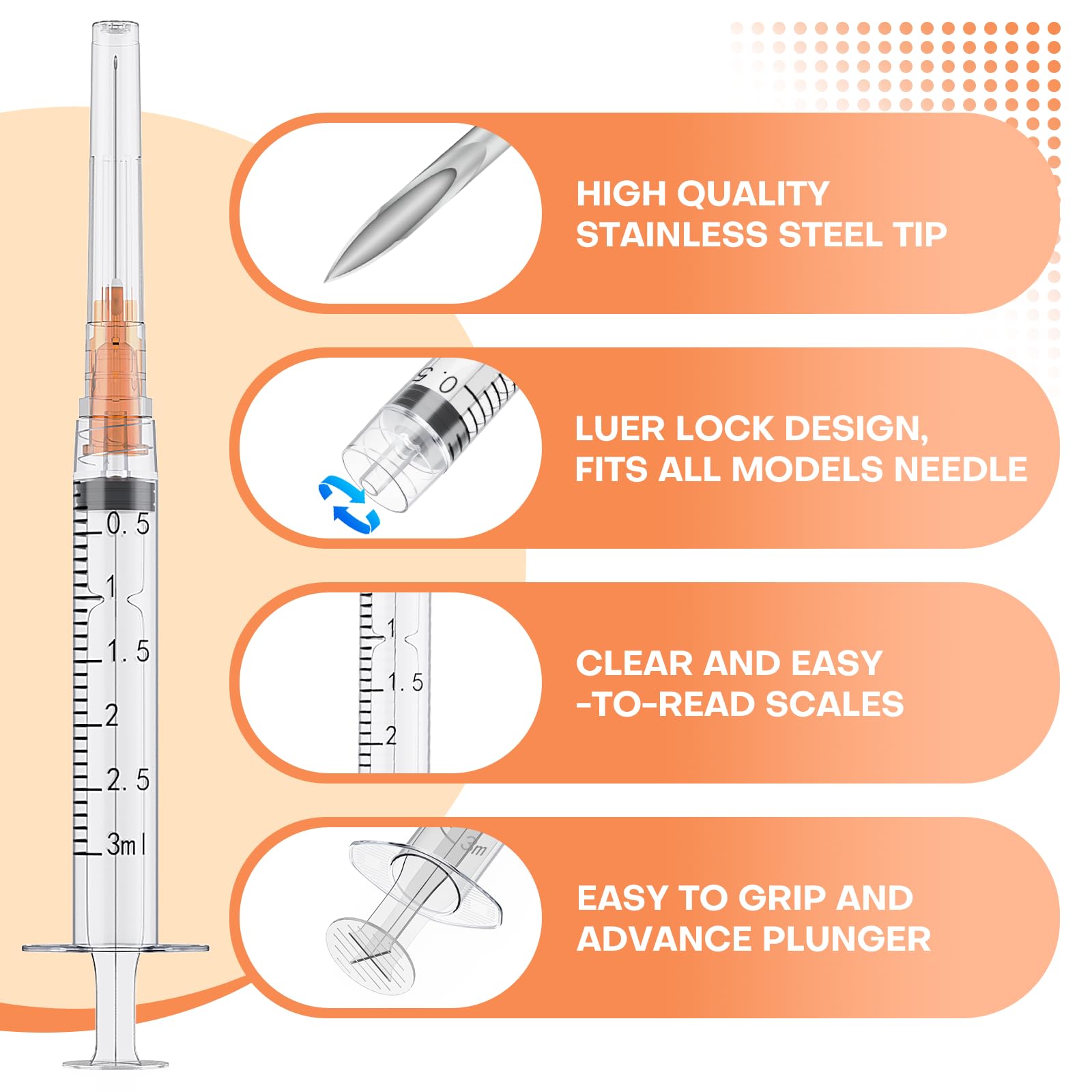 3ml Luer Lock Syringes with 25 Gauge 1 Inch Needles, Luer Lock Disposable Accessories for Lab, Pack of 25 🍁 All In One Marketplace Canada