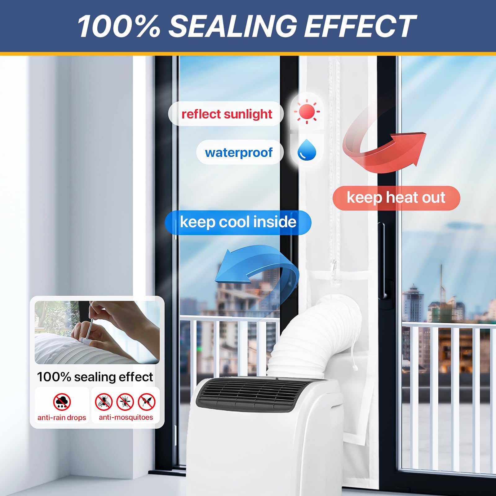 LOVIGA Universal Sliding Door Seal for Portable Air Conditioner and Dryer, 100% Sealing AC Door Vent Kit for Max 15cm Diameter Exhaust Hose, 25X192~232 Length Adjustable for Moblie A/C 🍁 All In One Marketplace Canada