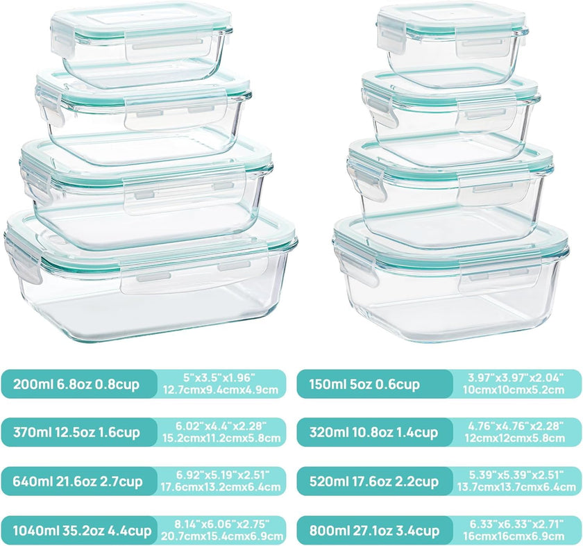 Vtopmart 8 Pack Glass Container Food Storage, Meal Prep Containers, Airtight Lunch Boxes with Leak Proof Locking Lids, for Microwave, Oven, Freezer and Dishwasher, Green 🍁 All In One Marketplace Canada