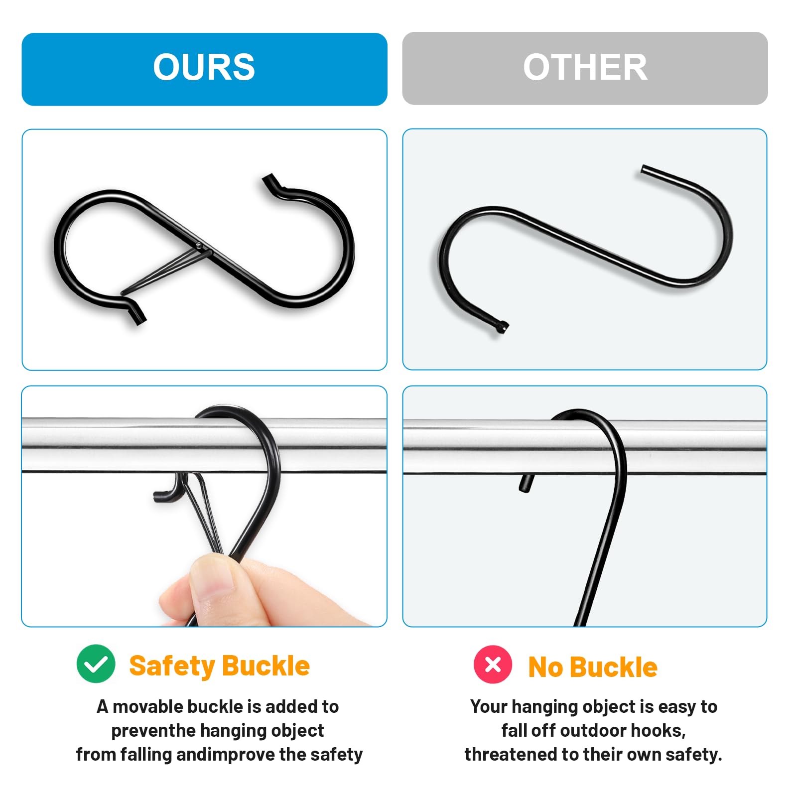 17 Pcs S Hooks for Hanging, Heavy Duty S Shaped Hooks Black, Kitchen Hooks, Closet Rod S Hanger Hooks for Plants, Pots, Towels and Bags, with Safety Buckle Design, 3.5 Inch 🍁 All In One Marketplace Canada