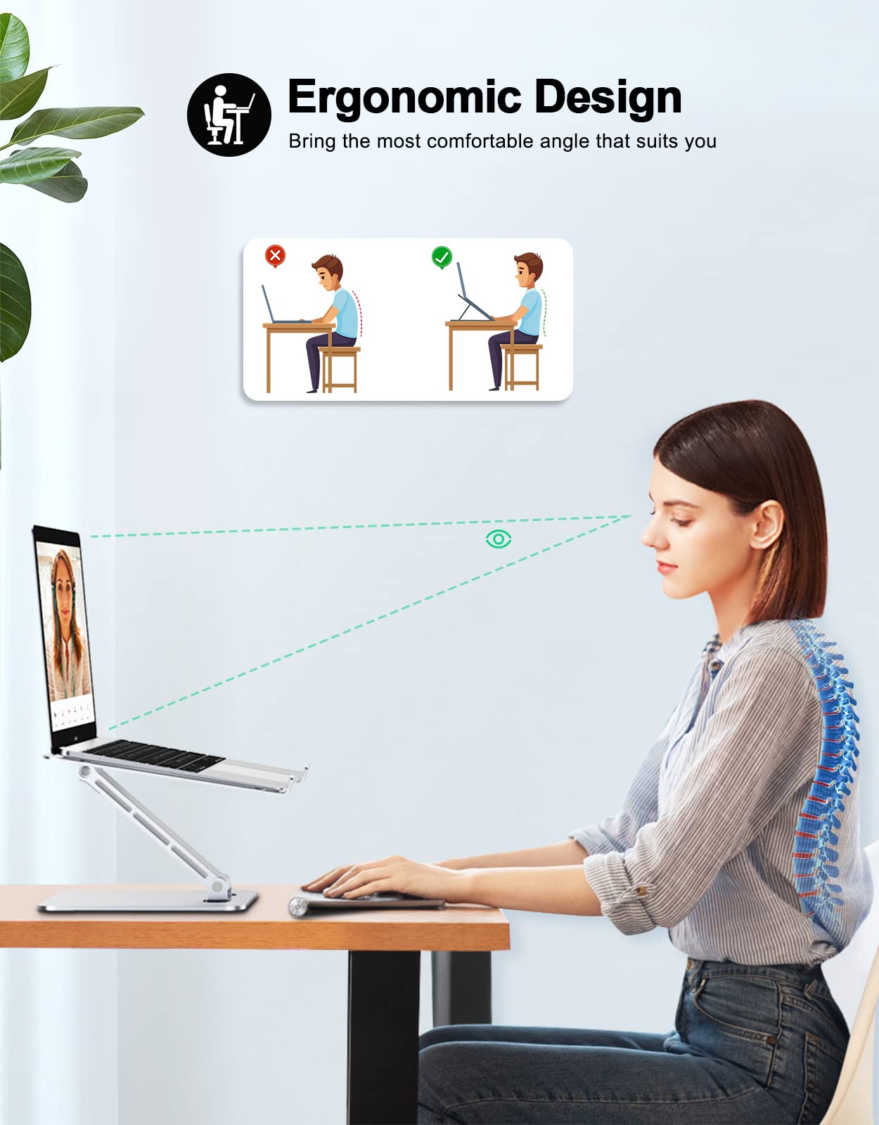 Zewwen Laptop Stand for Desk, Ergonomic Adjustable Foldable Computer Stand with Heat-Vent, Aluminium Alloy Laptop Riser Compatible with MacBook Air, Pro, Dell XPS, Samsung, 10”-16