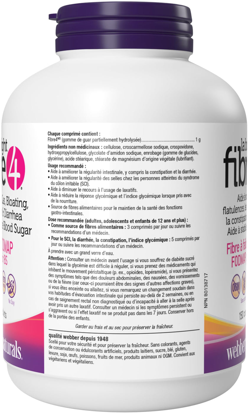 Webber Naturals The Right Fibre4 IBS Intestinal Discomfort Tablets, 150 Tablets, Fibre Supplement for Digestive Health, Low-FODMAP, Vegan 🍁 All In One Marketplace Canada