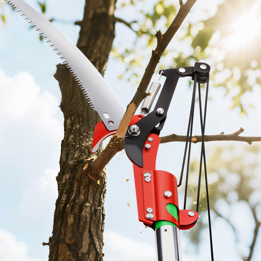 VEVOR Manual Pole Saw, 3.87-27 ft Extendable Pole Tree Pruner with Scissors, Sharp 65Mn Steel Blade, Lightweight Fiberglass Handle Pole, for High Branch Trimming, Pruning Tool for Palms and Shrubs 🍁 All In One Marketplace Canada