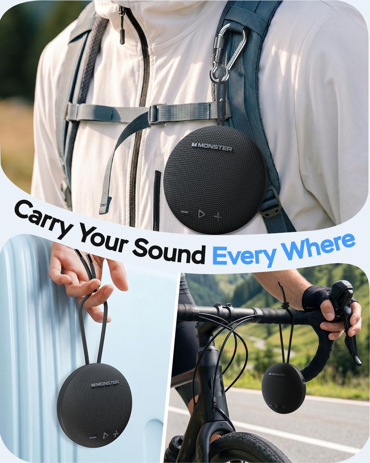 Monster Bluetooth Speaker, IPX8 Shower Speaker Waterproof, Bluetooth 5.4 with Loud HD Sound and Robust Bass, Extra Long Playtime Punchy, for Home, Beaches Portable Wireless Outdoor Speakers 🍁 All In One Marketplace Canada