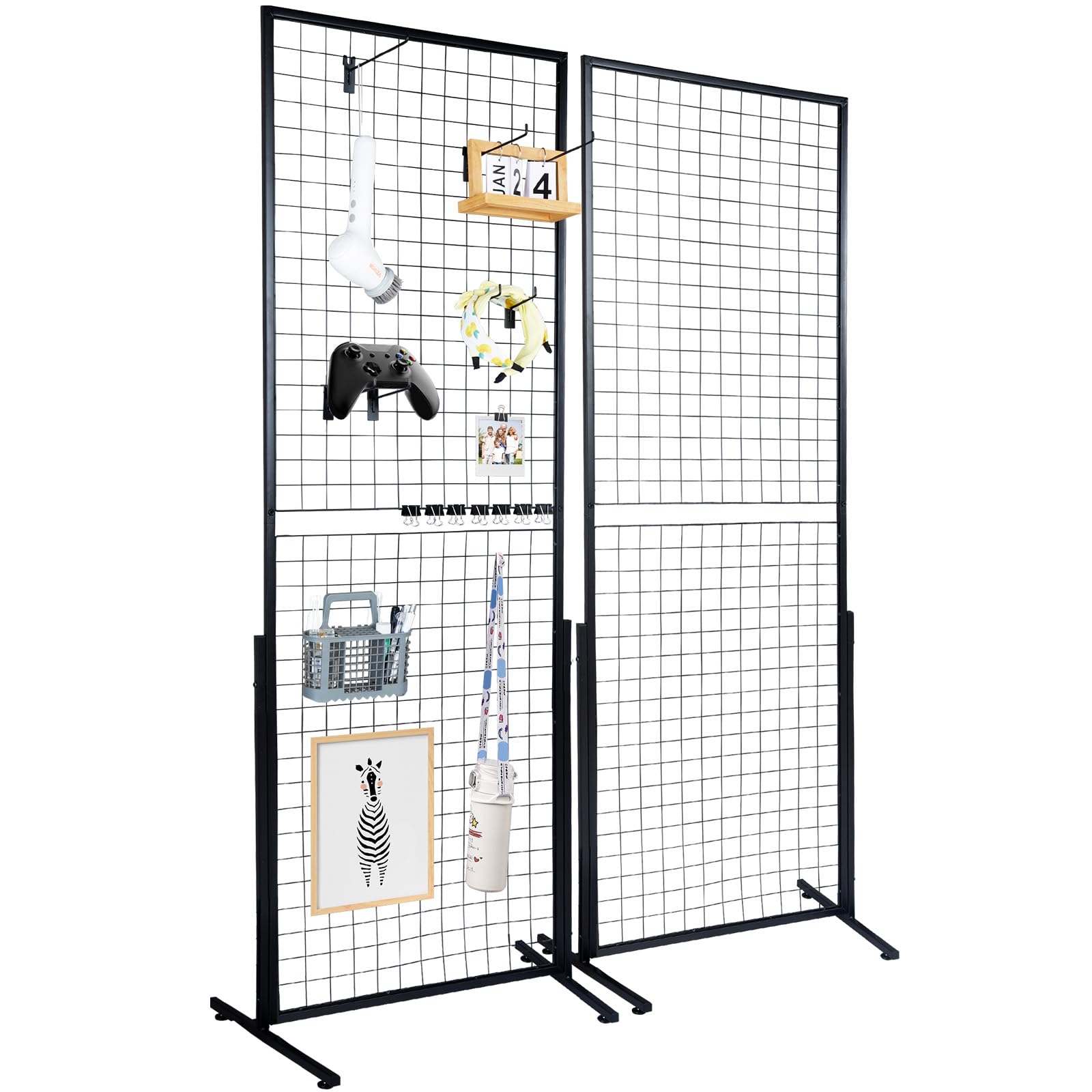 VEVOR 2' x 5.6' Grid Wall Panels Tower, 2 Packs Wire Gridwall Display Racks with T-Base Floorstanding, Double Side Gridwall Panels for Art Craft Shows, Retail Display with Extra Clips and Hooks 🍁 All In One Marketplace Canada