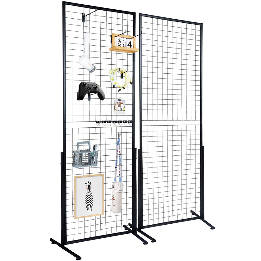 VEVOR 2' x 5.6' Grid Wall Panels Tower, 2 Packs Wire Gridwall Display Racks with T-Base Floorstanding, Double Side Gridwall Panels for Art Craft Shows, Retail Display with Extra Clips and Hooks 🍁 All In One Marketplace Canada