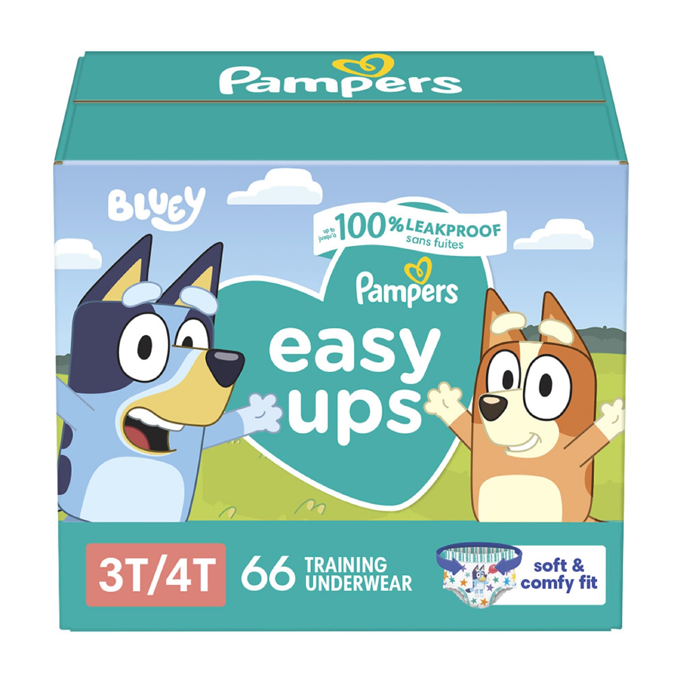 Pampers Easy Ups Girls & Boys Potty Training Pants, Size 5 (3T4T), Bluey Absorbent Training Underwear, Up to 100% Leakproof Day and Night, Hypoallergenic, 1 Pack (Count of 66) 🍁 All In One Marketplace Canada