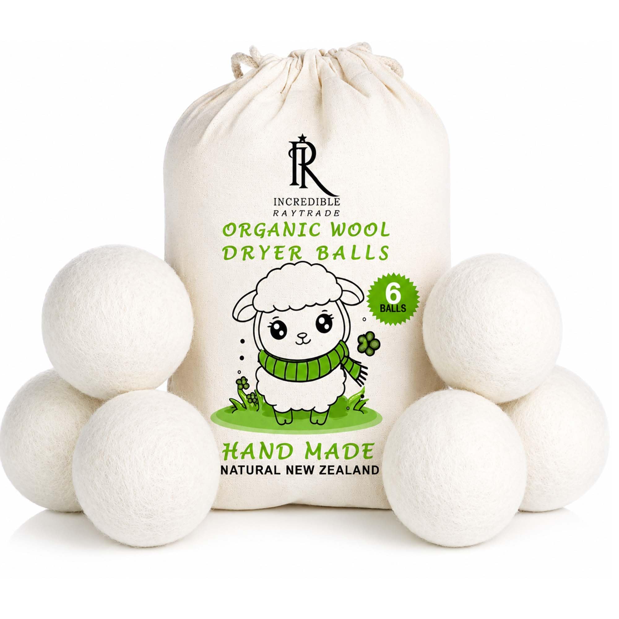 RAYTRADE XL Wool Dryer Balls 6-Pack 100% Made of Organic New Zealand Wool Reduces Clothing Wrinkles and Saves Drying Time Reusable Natural Fabric Softener Stocking Stuffer Gifts (White) 🍁 All In One Marketplace Canada