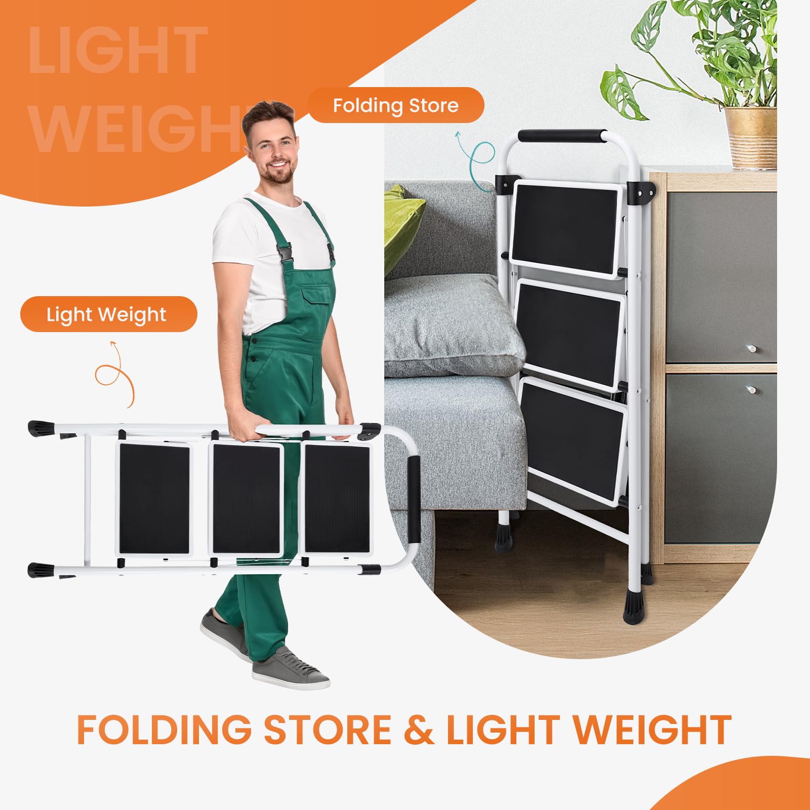 Sweetcrispy 3 Step Ladder, Folding Step Stool, Anti-Slip Pedal 🍁 All In One Marketplace Canada