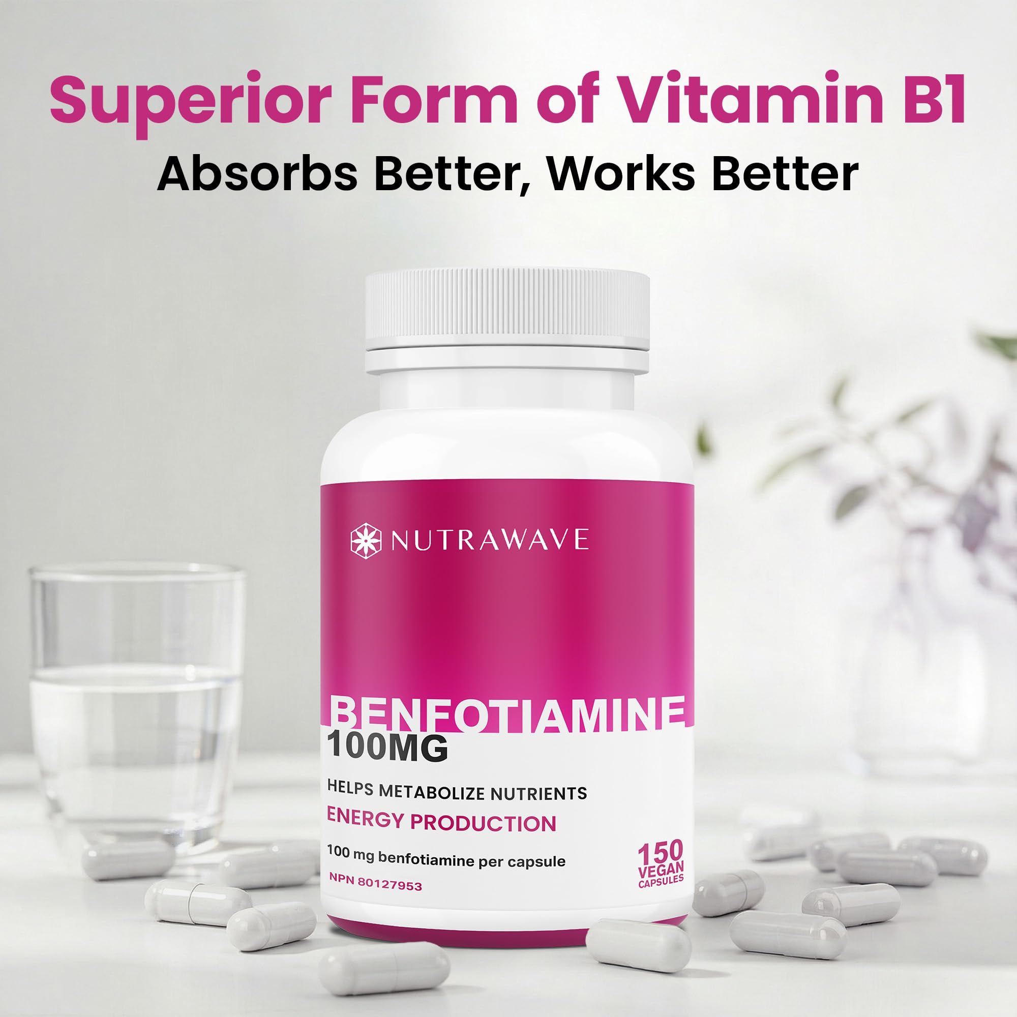 Nutrawave PURE *BONUS SIZE* 150 capsules HIGHEST POTENCY Benfotiamine Complex – 100mg, Thiamine B1 Supplement, Increased Energy, Nerve Support, All-Natural, Vegan, Gluten Free. 5-month supply 🍁 All In One Marketplace Canada