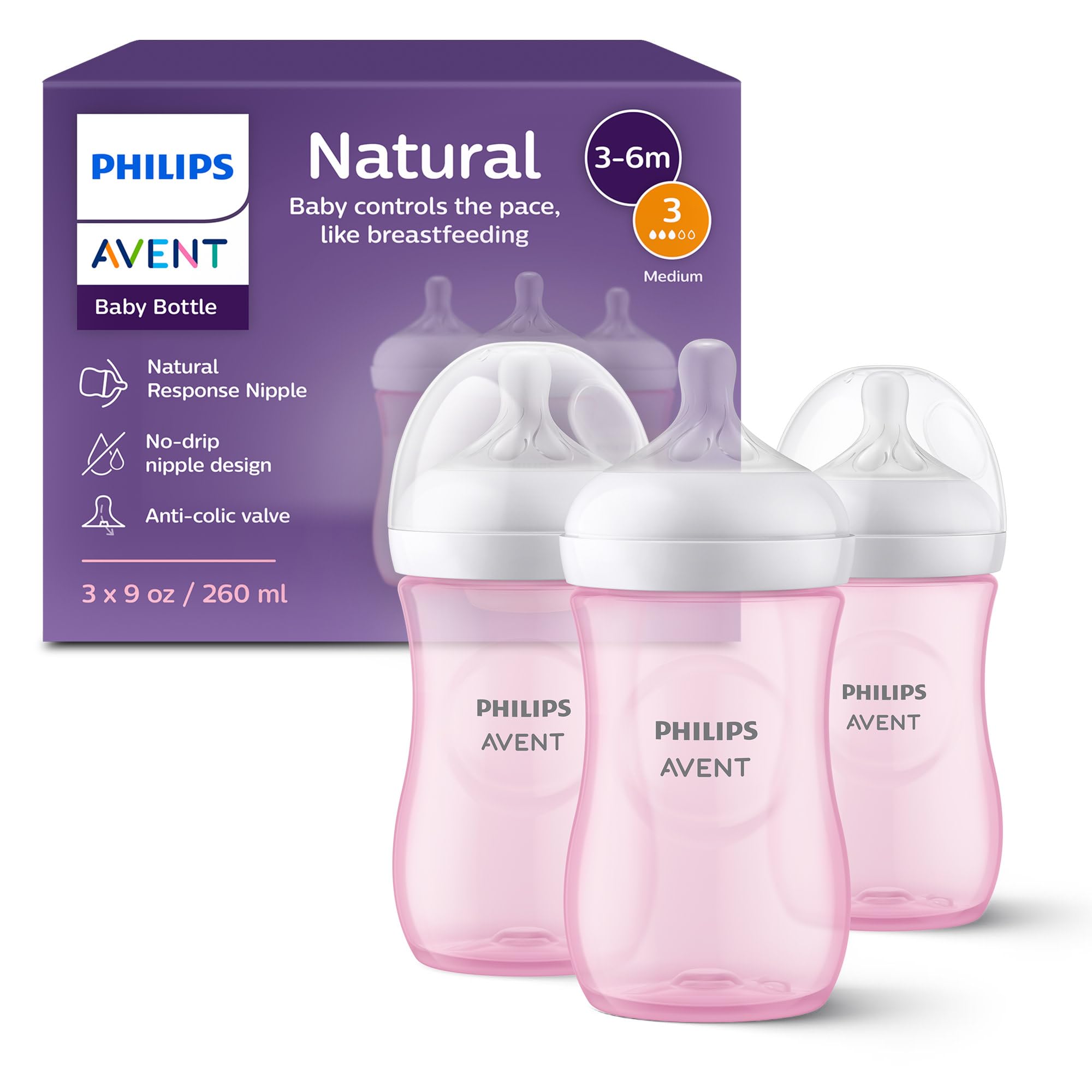 Philips Avent Natural Baby Bottles, Medium Flow, 9 oz, BPA-Free, 3-Pack 🍁 All In One Marketplace Canada