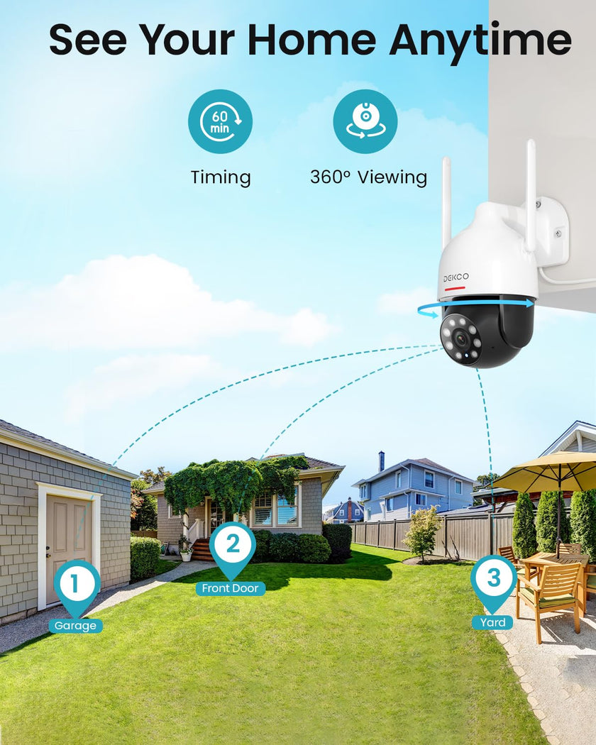DEKCO 2K Outdoor Security Camera with 360 Degree Pan-Tilt Motion Tracking, Home Camera Surveillance Exterieur, WiFi Camera, Full Color Night Vision Sound-Light Alarm, 2-Way Audio, Waterproof 🍁 All In One Marketplace Canada