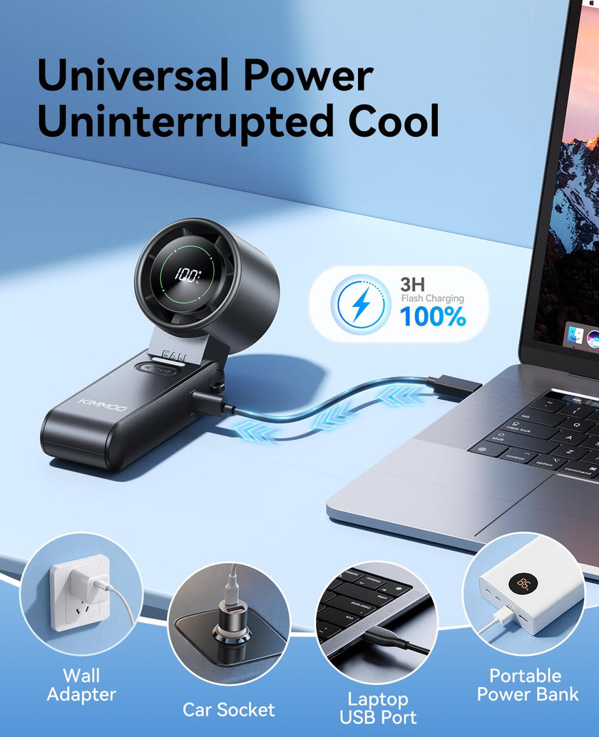 KIMMOO 3-in-1 Portable Handheld Turbo Fan -100 Speeds, 10800 RPM, 12Hrs Cooling, 120° Rotation, USB Rechargeable Mini Hand Held Personal Fan for Travel Makeup Outdoor Indoor (Black) 🍁 All In One Marketplace Canada