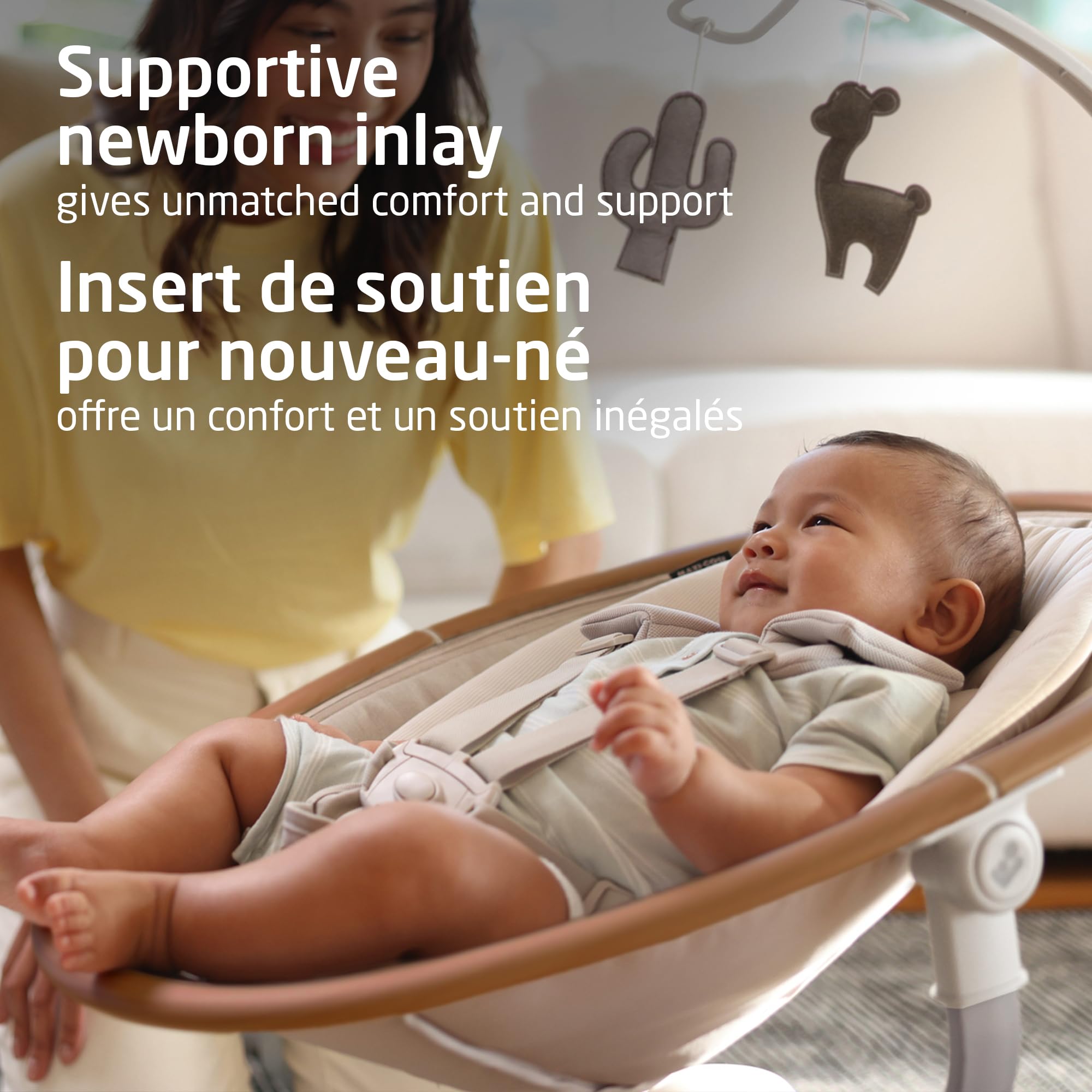 Maxi-Cosi Cassia Baby Swing, infant swing, automatic motion sensor, music, toys, recline, portable, 360 degree rotation, lightweight & foldable, Horizon Sand 🍁 All In One Marketplace Canada