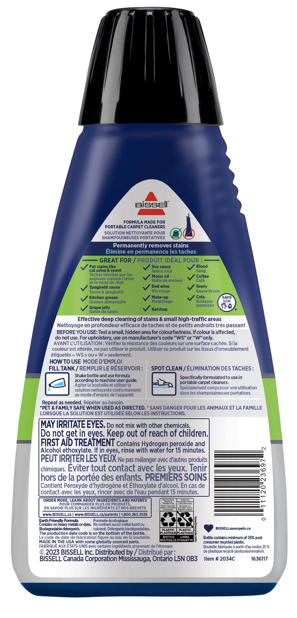 BISSELL Professional Pet Spot and Stain Plus OXY Formula for Portable Carpet Cleaners, 32oz, Removes Pet Urine Vomit and Odours, Car Detailer Solution, Little Green and SpotClean Compatible, 2034C 🍁 All In One Marketplace Canada