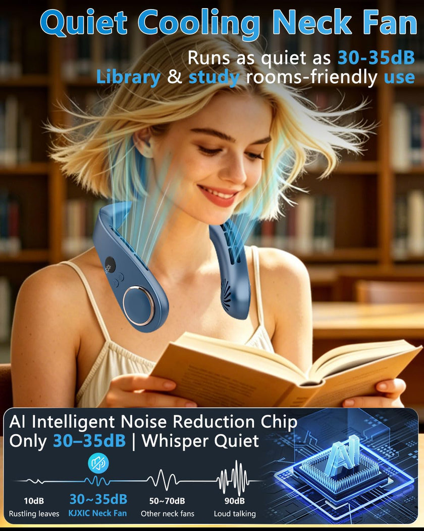 Sizet Neck Fan with Cooling Plate-USB 5500mAh Battery,24H Cooling,5 Speeds&3 Cooler Modes LED Display,Wearable Mini Portable Personal Fan,Quiet Neck Cooler for Women, Men, Kids, Travel, Outdoor, Blue 🍁 All In One Marketplace Canada