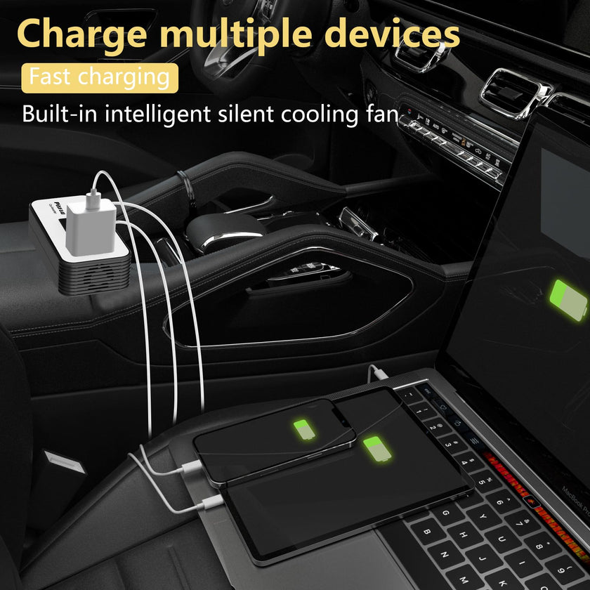 PiSFAU 200W Car Power Inverter, DC 12V to 110V AC Car Plug Adapter Outlet with 4 USB Fast Charging Port, Car Charger Cigarette Lighter Adapter for Laptop 🍁 All In One Marketplace Canada