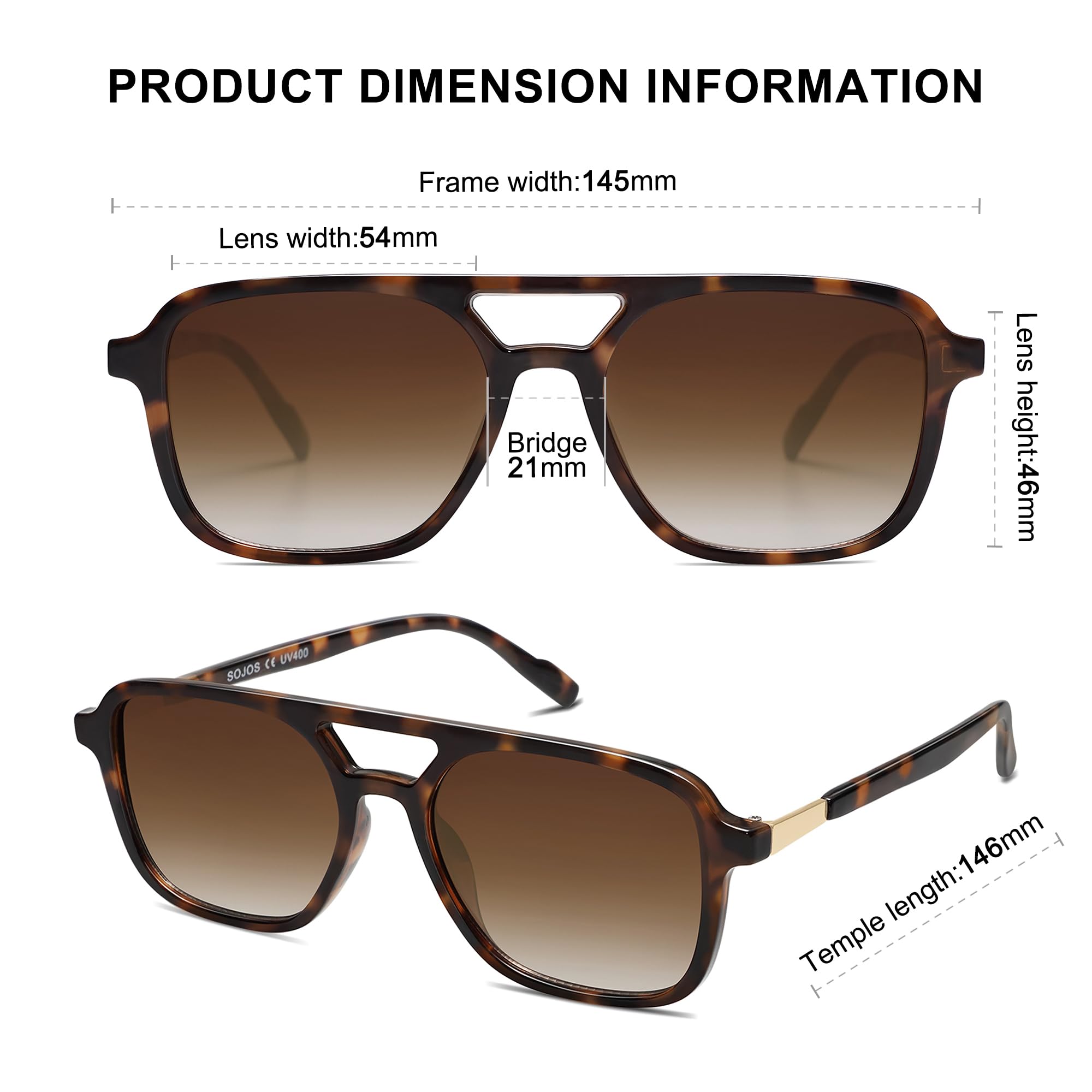 SOJOS Retro Aviator Sunglasses for Women Men,Trendy Rectangle Womens Mens Shades Sun Glasses SJ2202 Tortoise Frame Brown Grading Lens 🍁 All In One Marketplace Canada