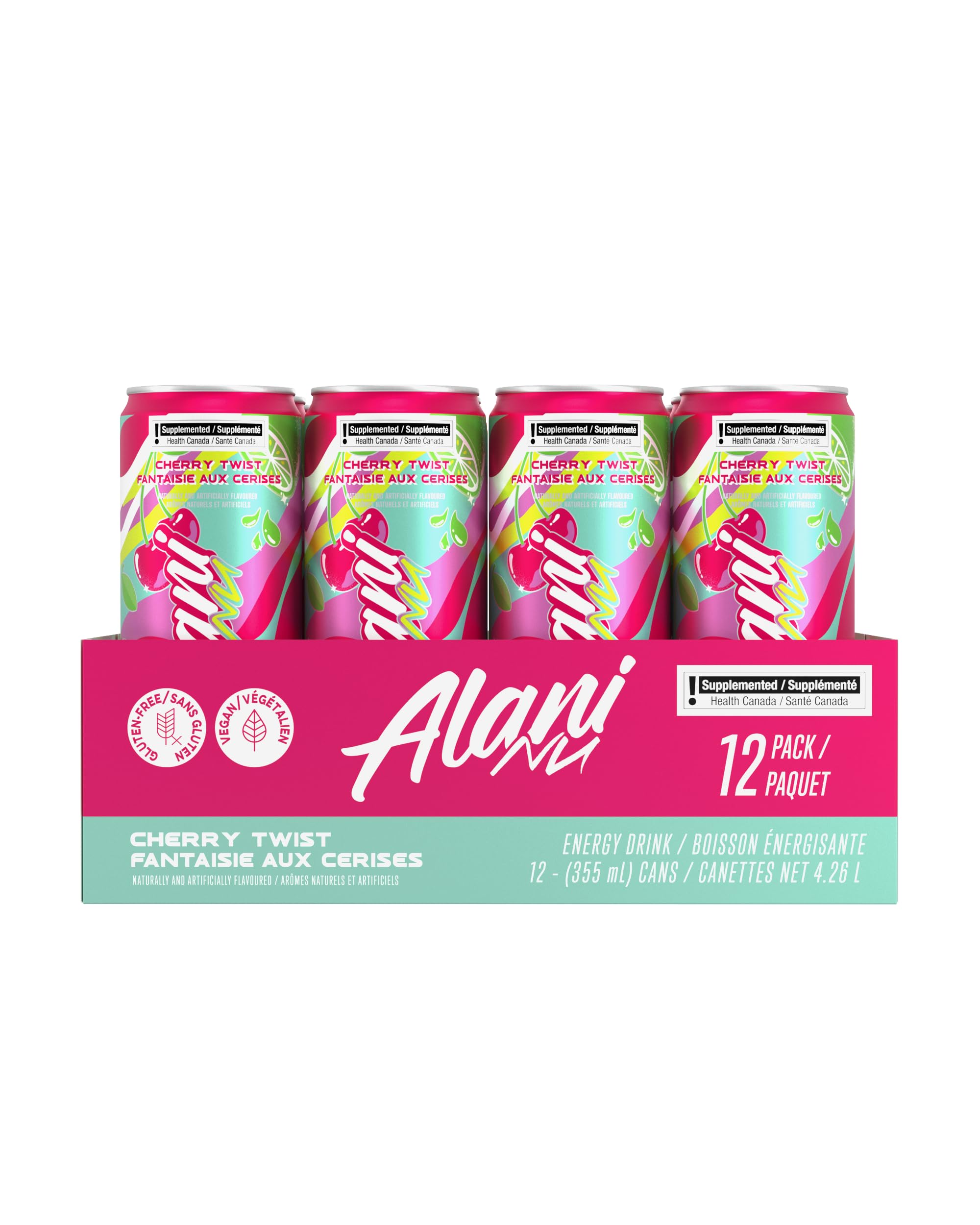Alani Nu CHERRY TWIST Sugar-Free, Low Calorie Energy Drinks | 140mg Caffeine | Zero Sugar | 15 Calories or Less | 355 mL Cans (12 Pack) 🍁 All In One Marketplace Canada