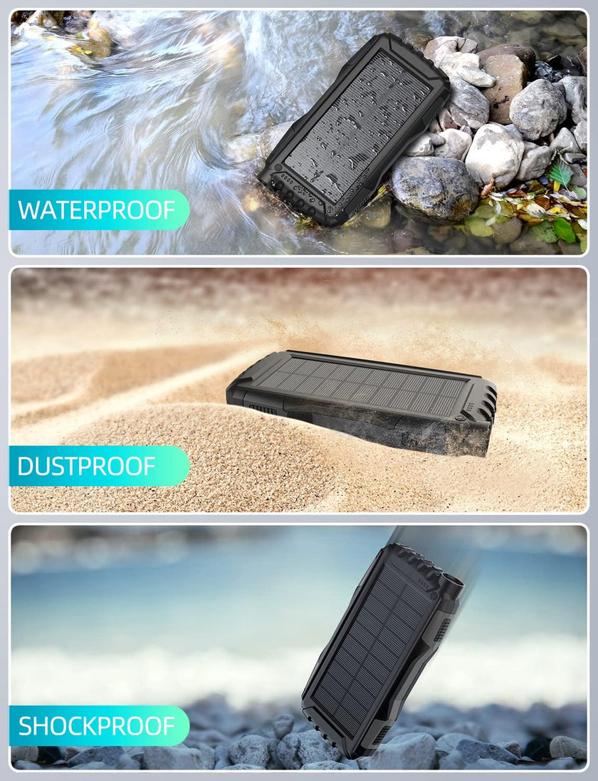 Solar Charger, Power Bank, 42800mAh Portable Charger Power Bank External Battery Pack 5V3.1A Qc 3.0 Fast Charger Built-in Super Bright Flashlight (Black) 🍁 All In One Marketplace Canada