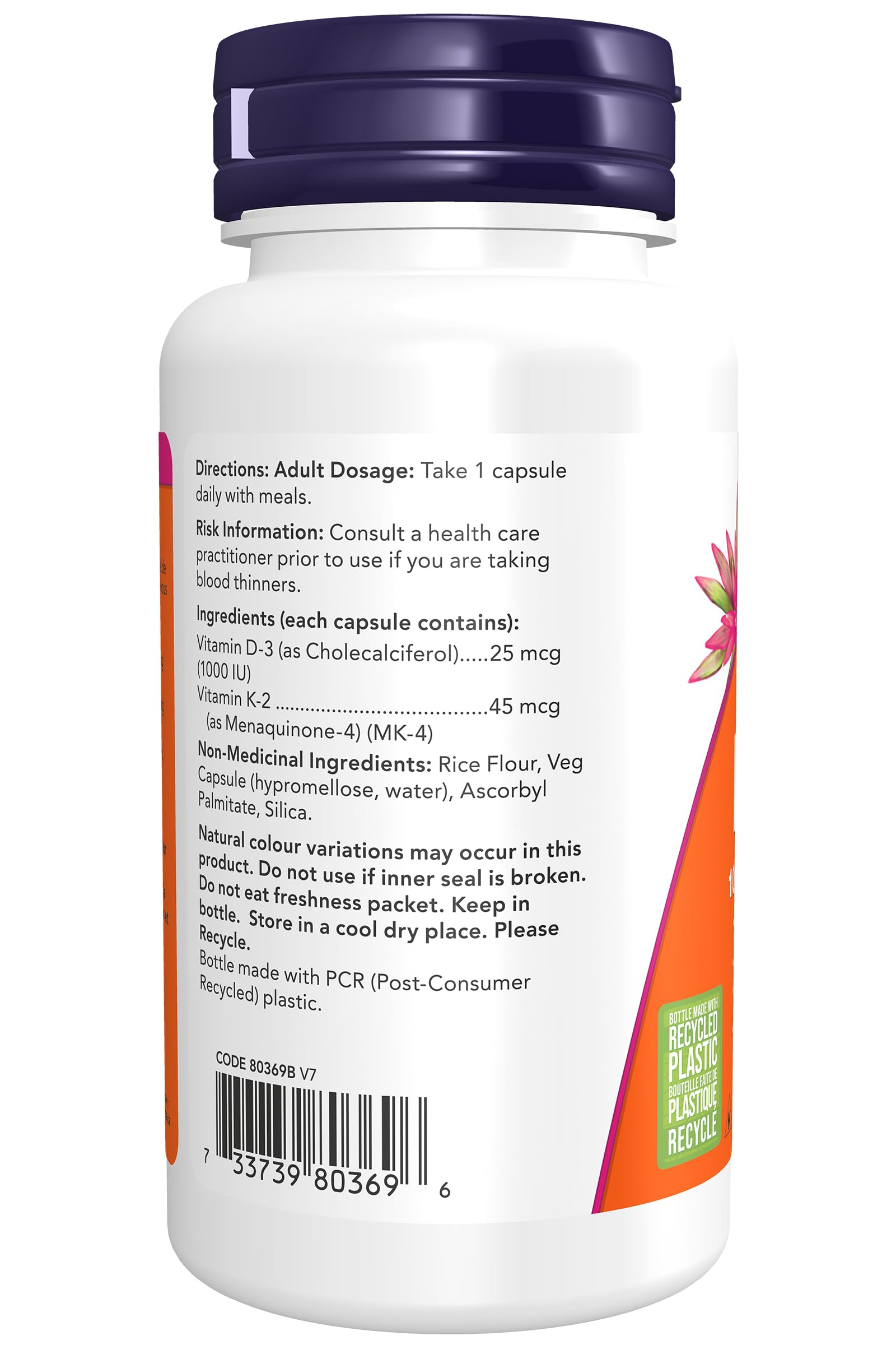 NOW Supplements, Vitamin D-3 & K-2, 1,000 IU/45 mcg, Plus Cardiovascular Support, Supports Bone Health, 120 Veg Capsules 🍁 All In One Marketplace Canada