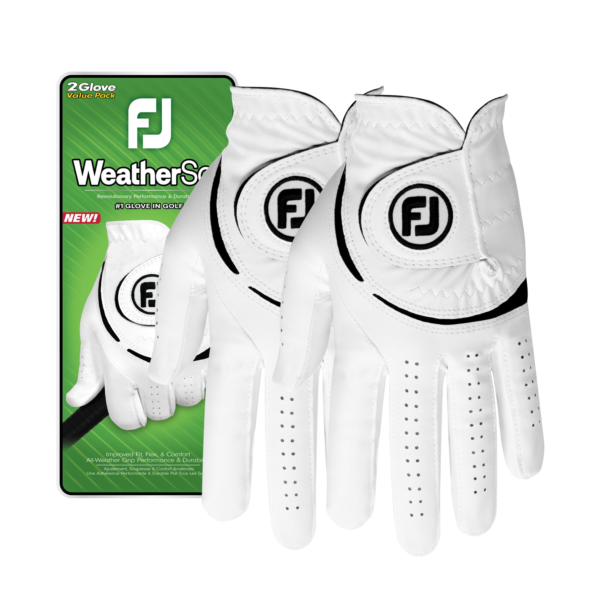 FootJoy Men's WeatherSof 2-Pack Golf Glove, White, Medium, Worn on Right Hand 🍁 All In One Marketplace Canada