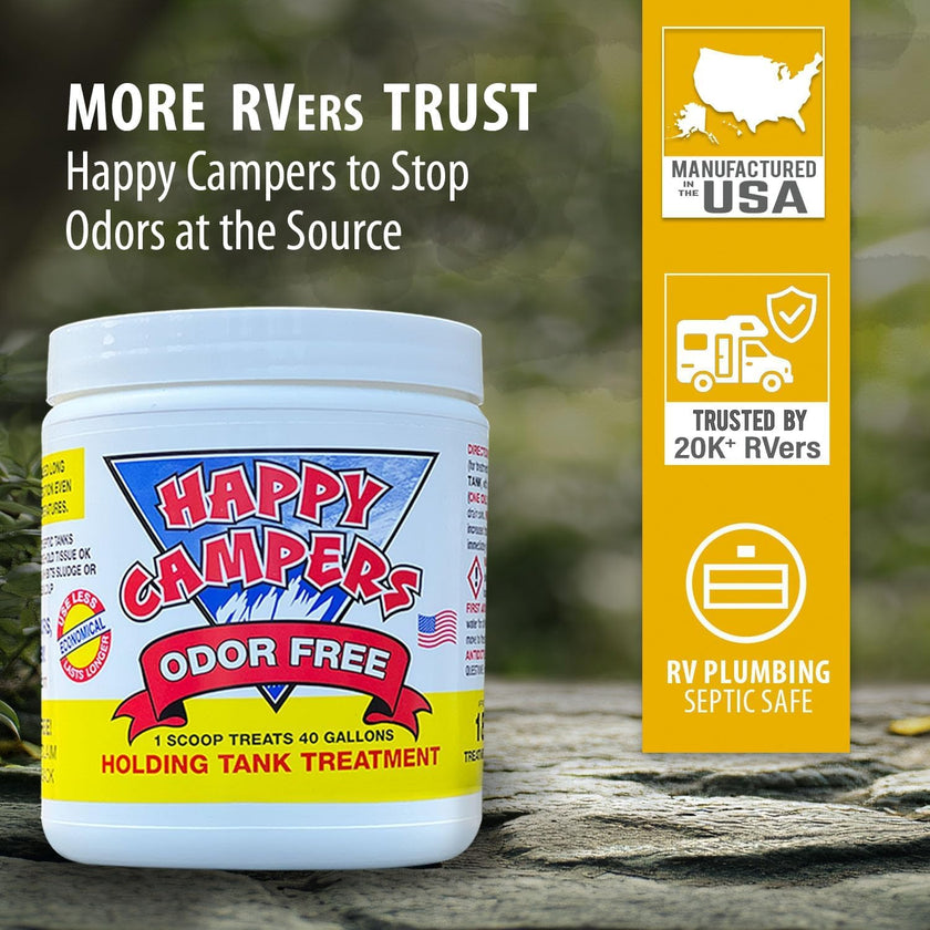 Happy Campers RV Toilet Treatment - Powerful Odor Control, Long-Lasting RV Tank Treatment - Prevents Clogs, Buildup, Sensor Failure - Keeps Holding Tank Clean & Healthy, Odor Free (18 Treatments) 🍁 All In One Marketplace Canada