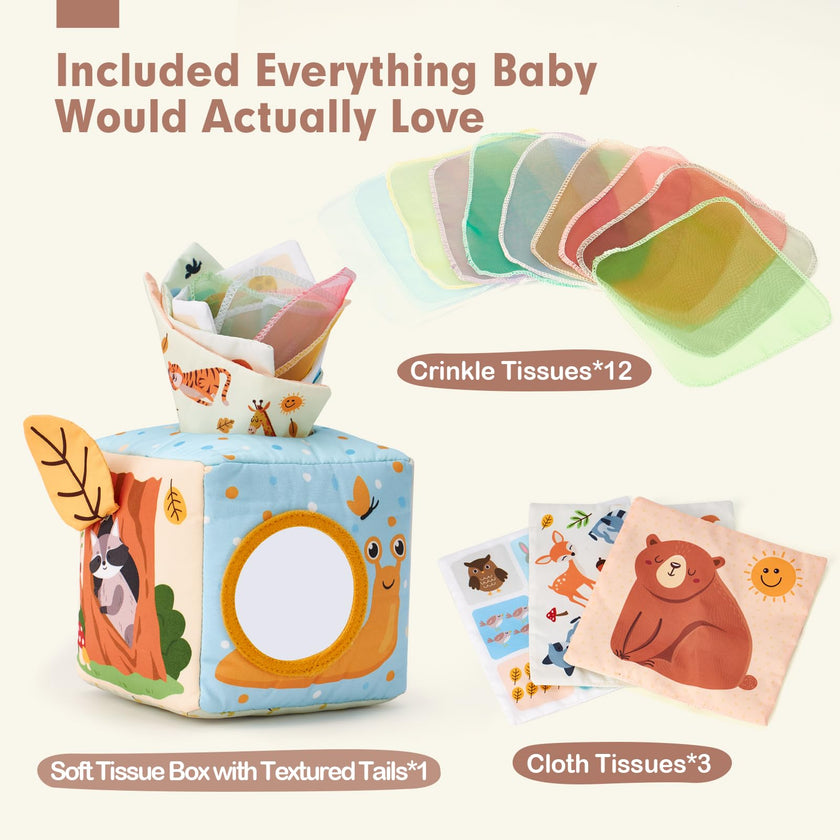 hahaland Baby Tissue Box Toy - Montessori Baby Toys 6-12 Months, Mirror Sensory Toys for Babies 12-18 Months, Boy Girl Gifts for 6M+ 🍁 All In One Marketplace Canada