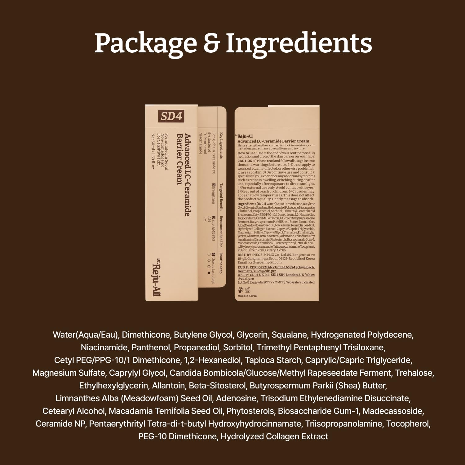 Dr. Reju-All Advanced LC-Ceramide Barrier Cream - Patented Long Chain Ceramide Deep Hydration - Lightweight Korean Face Moisturizer for Strengthening Skin Barrier - 50ml 🍁 All In One Marketplace Canada