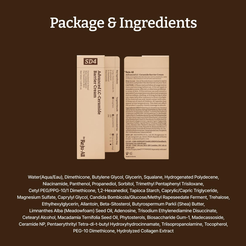 Dr. Reju-All Advanced LC-Ceramide Barrier Cream - Patented Long Chain Ceramide Deep Hydration - Lightweight Korean Face Moisturizer for Strengthening Skin Barrier - 50ml 🍁 All In One Marketplace Canada