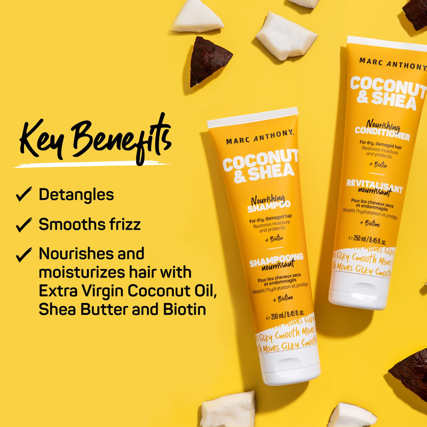 Marc Anthony Coconut Oil & Shea Butter Shampoo & Conditioner – Biotin & Keratin - Sulfate Free, Color Safe, Anti Frizz Hair Shampoo & Conditioner Gift Set for Dry Damaged Hair 🍁 All In One Marketplace Canada