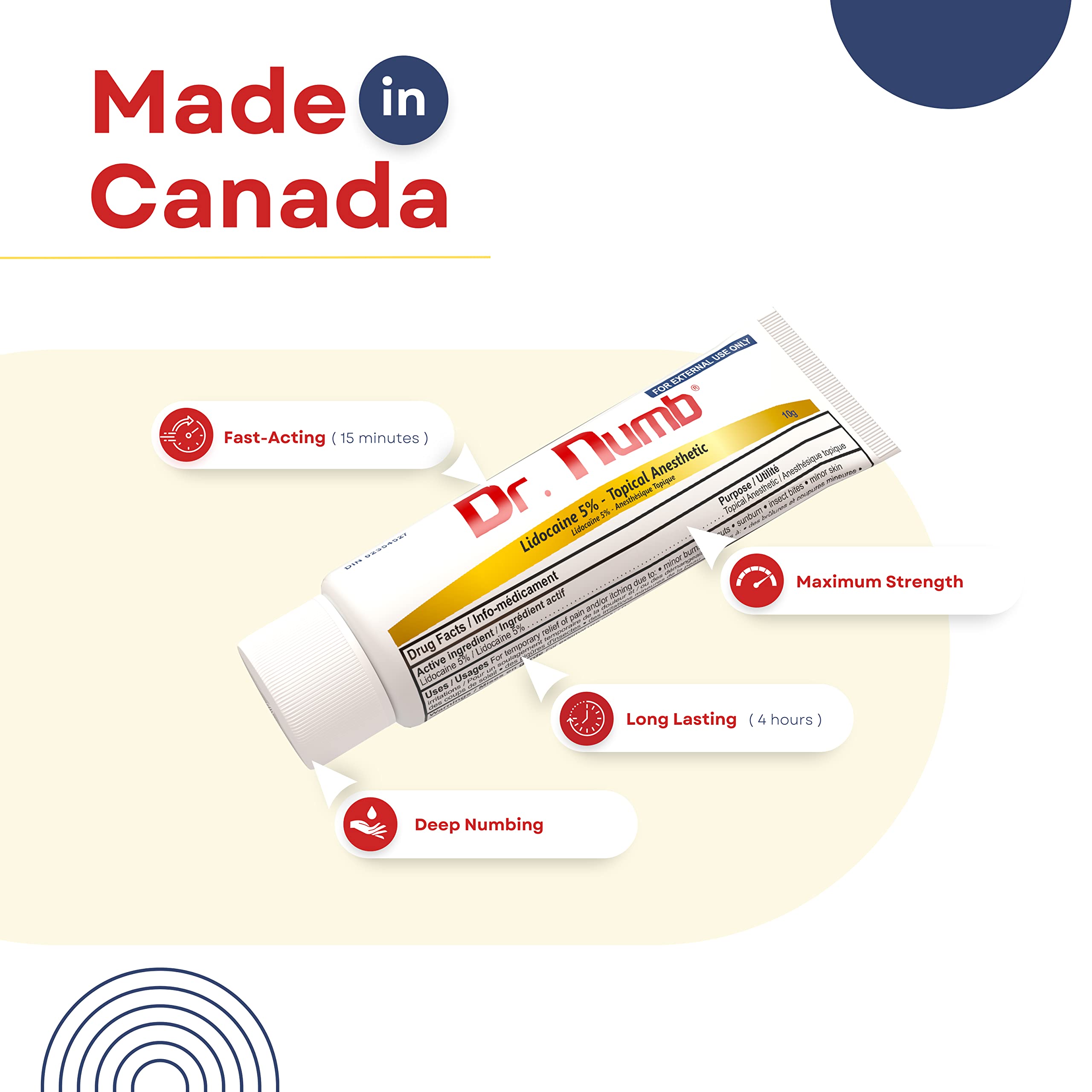 Dr. Numb Tattoo Numbing Cream 5% Lidocaine Topical Anesthetic Fast-Acting Pain Relief Cream for Tattoos, Piercing, Microblading, Microneedling, Waxing - Hemorrhoid Relief - 10 g 🍁 All In One Marketplace Canada