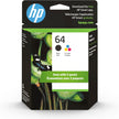 HP 64 Tri-color & Black Original Ink, 2 Pack (X4D92AN#140)
